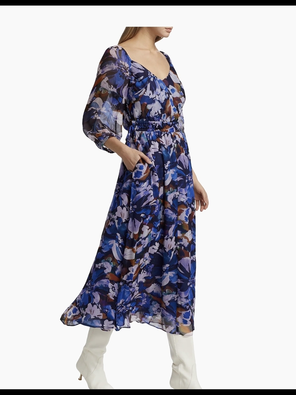 10 Crosby Derek Lam Blue Floral Scoop-Neck Maxi Dress